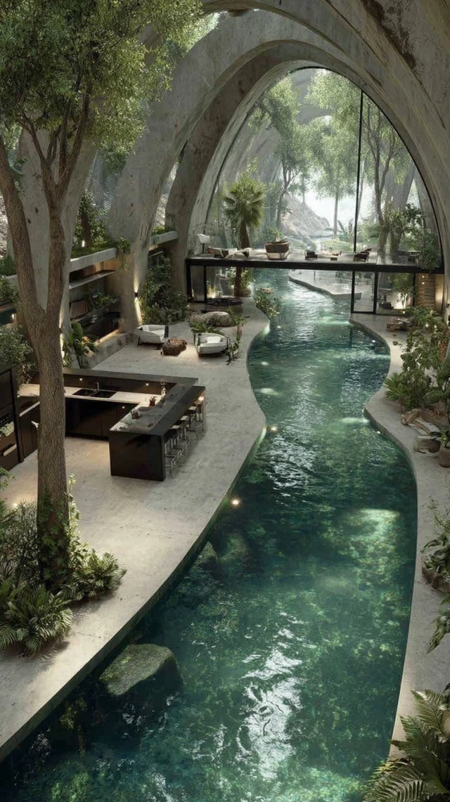 BioSociety Home Interior Living Room and Pool