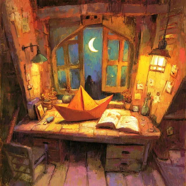 Cozy Desk by Window Peaceful Night Scene