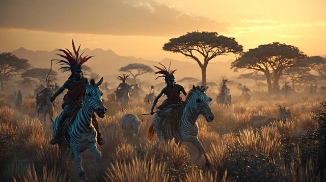 African Savanna: Golden Hour, Tribes, Zebras