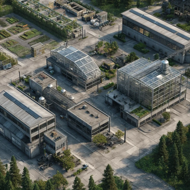 Modern Garden Factory Aerial View