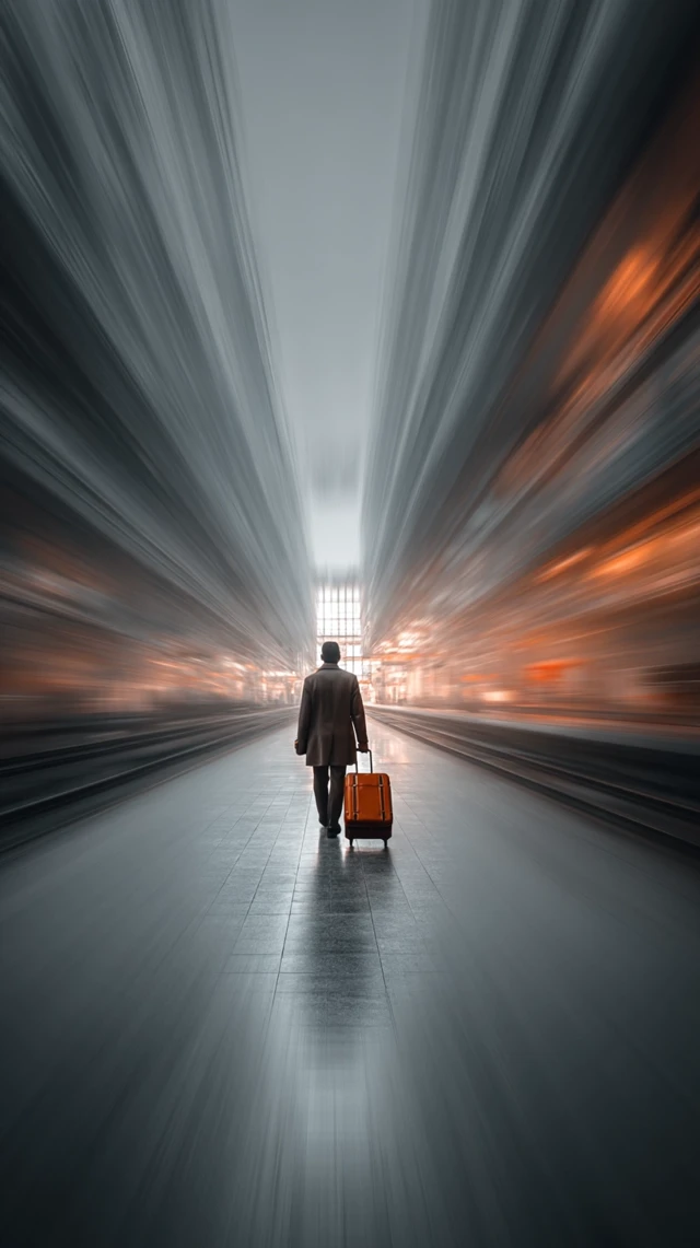 Traveler with Suitcase in Train Station