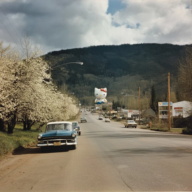 Vintage Road Trip with Hello Kitty in USA