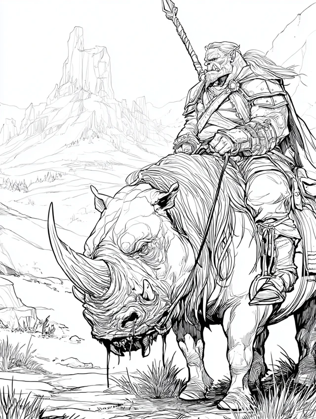 Fantasy Orc Coloring Page for Adults Sketchbook Illustration