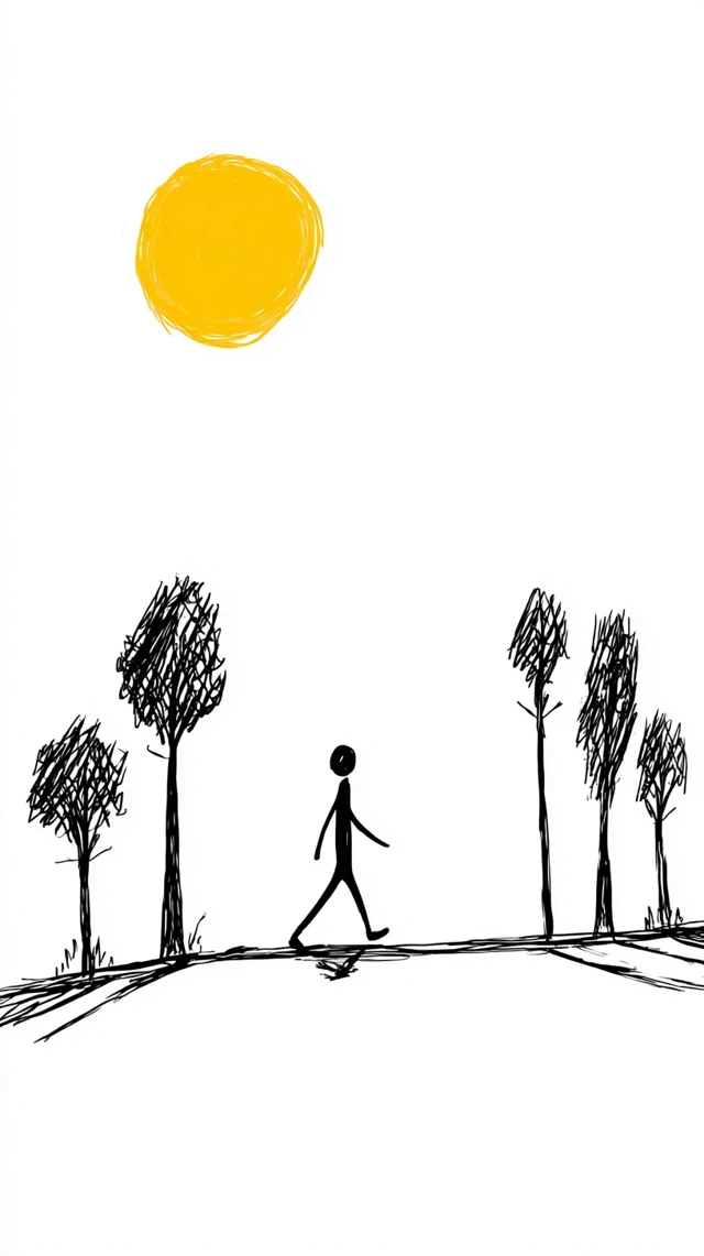 Stick Figure Walking in Sunny Doodle Style