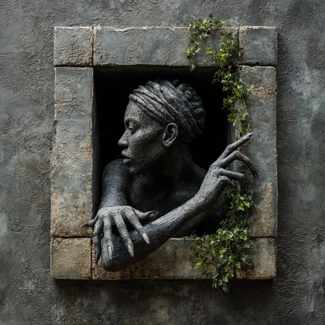 Stone Woman Surreal Window Sculpture