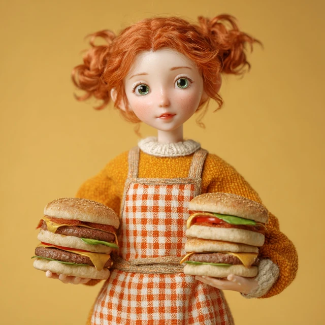 Cute Doll Selling Hamburgers Adorable Foodie