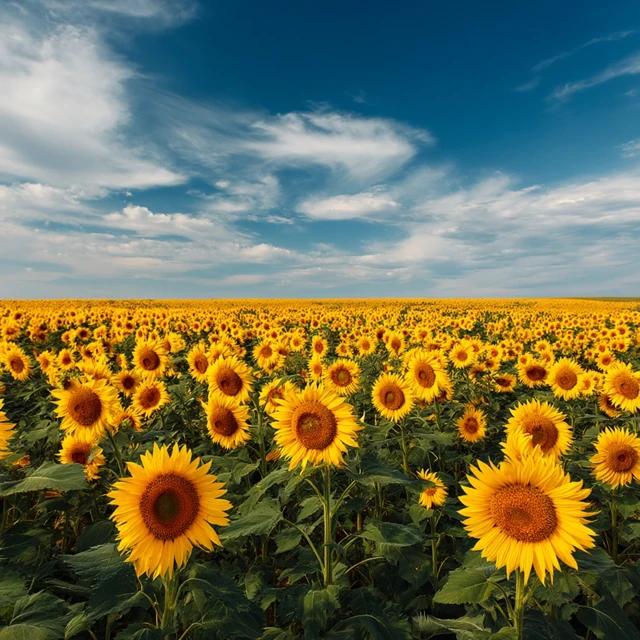 Beautiful Sunflower Field Under Blue Sky
