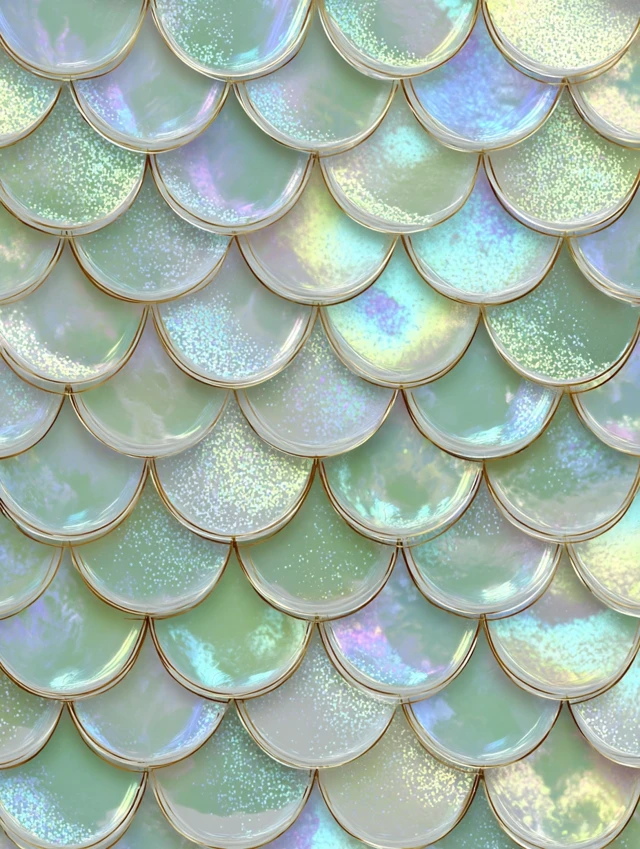 Pastel Green Mermaid Scale Pattern Shiny and Glittery