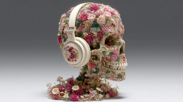 Floral Skull with Headphones 3D Art