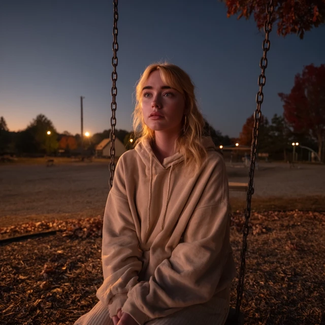 Woman on Swing at Dusk Loneliness and Reflection