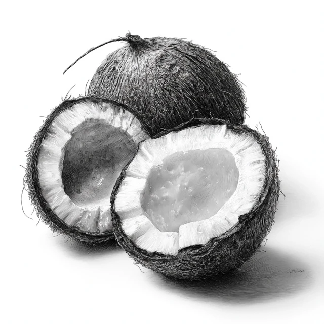 Realistic Coconut Sketch with Pure White Background