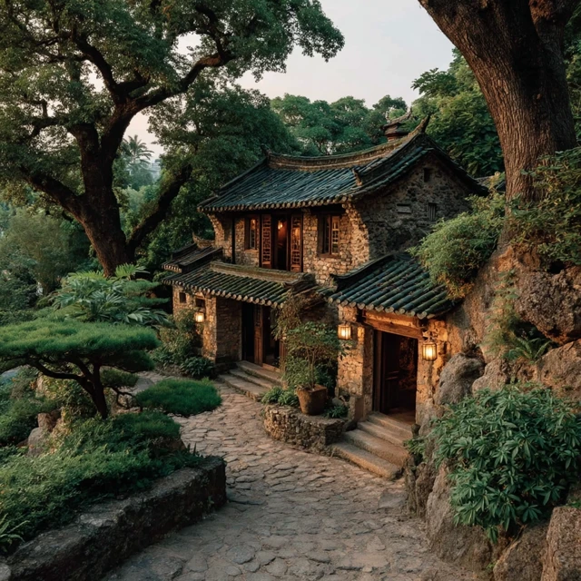 Hui-style buildings and lush greenery