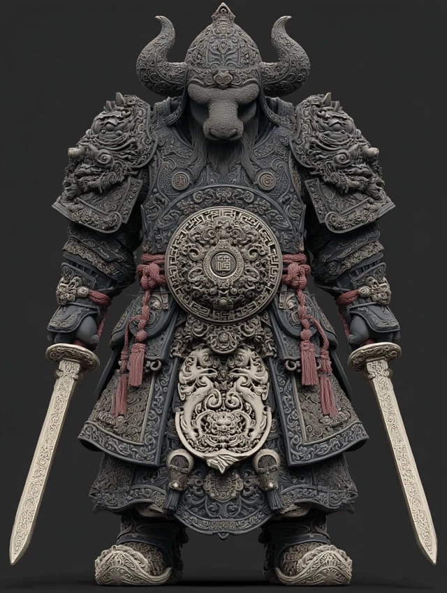 Armored Chinese Warrior Figurine 3D Printable Model