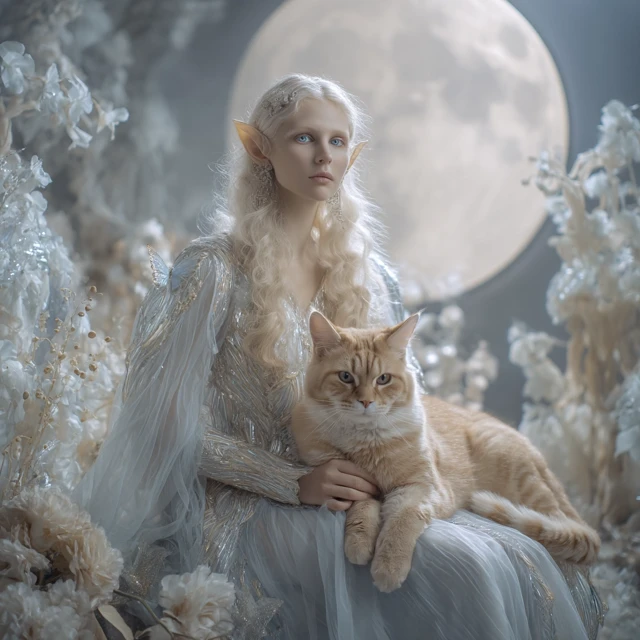 Elven Queen and Cats: Dreamlike 4k Portrait