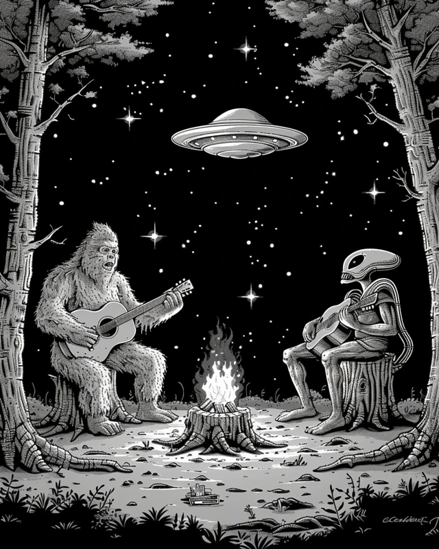 Bigfoot and Alien Campfire Concert