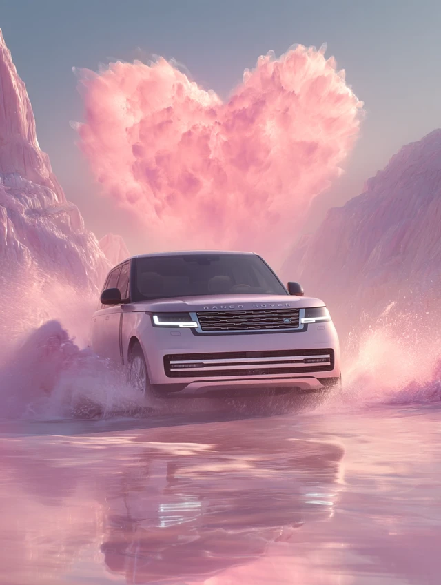Range Rover in Pink Ocean Surreal Photography