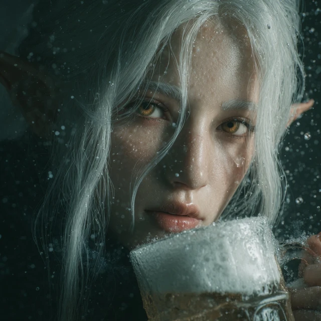 Elven Girl Drinking Beer Fantasy Art