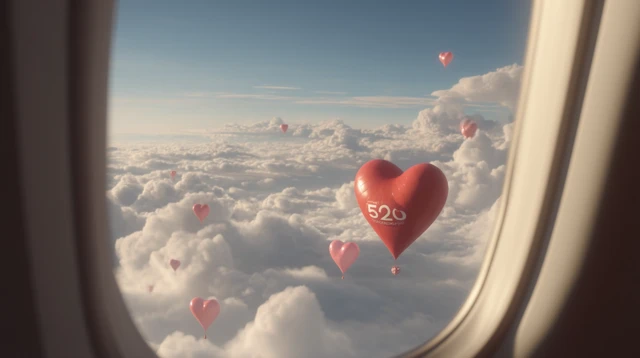 Heart Balloons in the Sky Romance from an Airplane