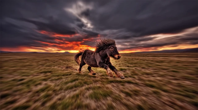 Icelandic Horse Running Dramatic Sunset Scene