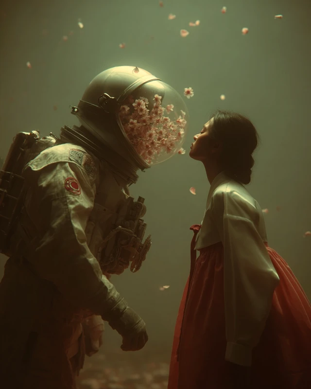 Astronaut in Blossoms Meets Korean Woman