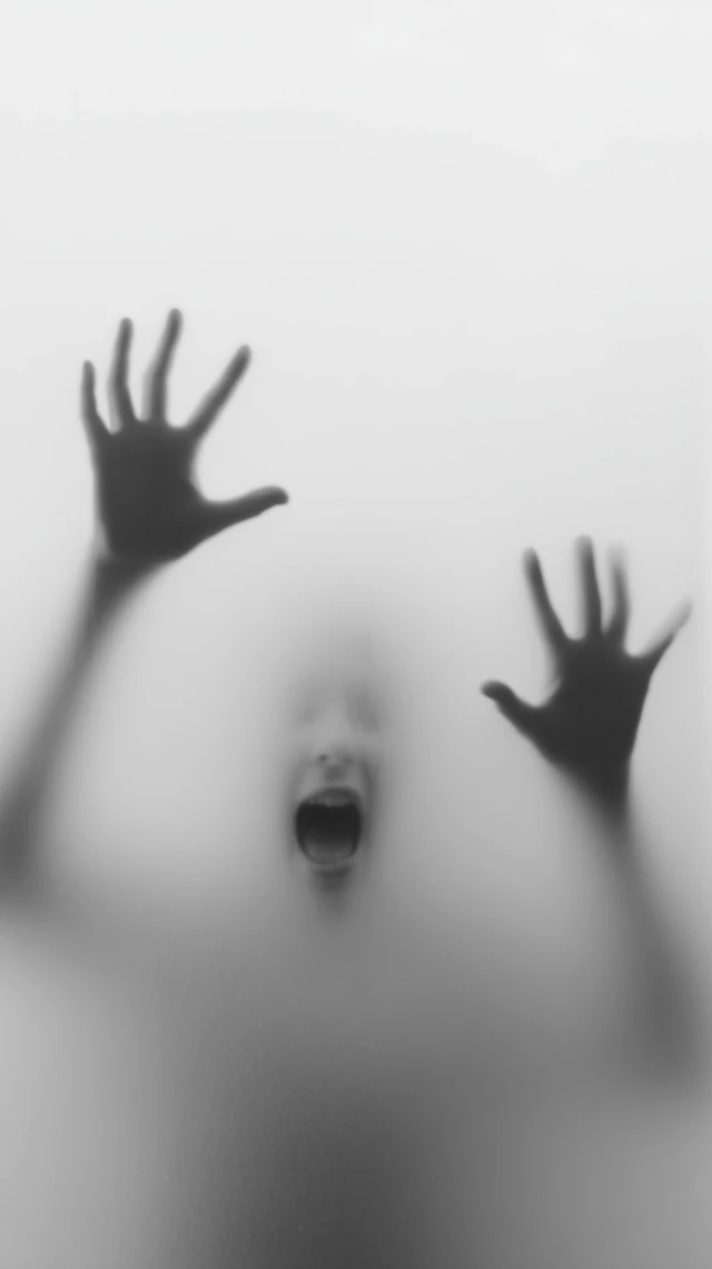 Eerie Scream: Hands Behind Foggy Glass