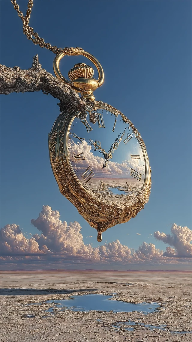 Melted Pocket Watch Surreal Oil Painting