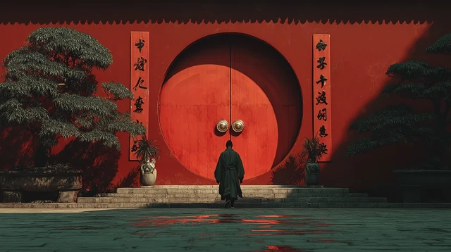 Chinese Taoist at Temple Door HD