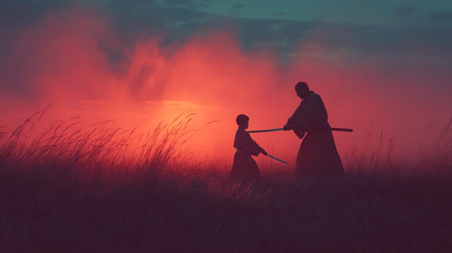 Samurai Father and Son Sword Practice