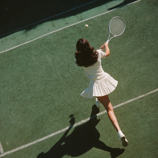 Tennis Player in Action on Wimbledon Court Retro Style