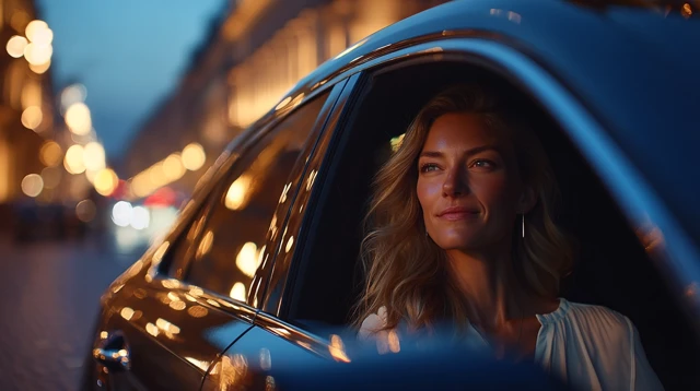 Luxury Car at Night Woman in City Cinematic View