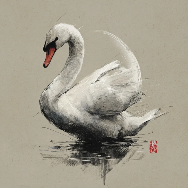 Swan Sketch Japanese Art Style Creative Artwork