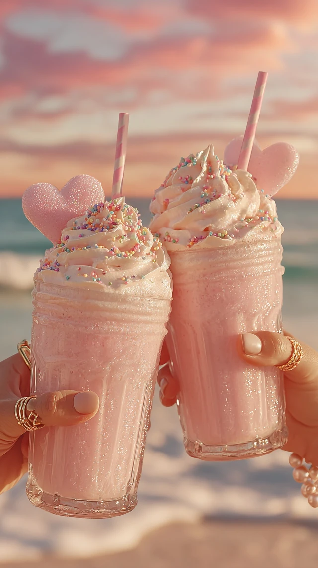 Pink Milkshakes Beach Aesthetic Summer