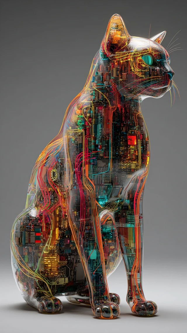 Cyberpunk Cat Futuristic Circuitry Art 8K
