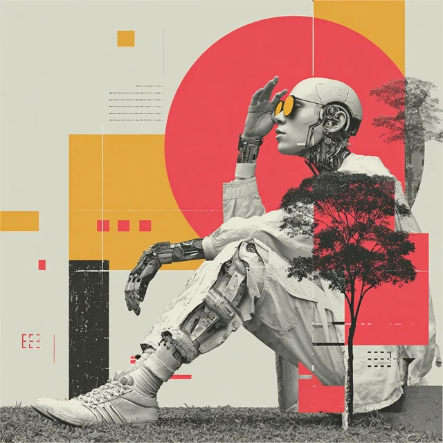Human Robot Hybrid Discovering Reality Illustration