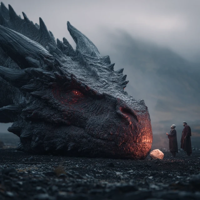 Black Dragon Guarding Volcano Fantasy Art