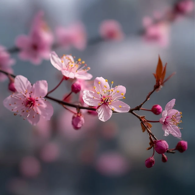 Cherry Blossom Branch Closeup Photography