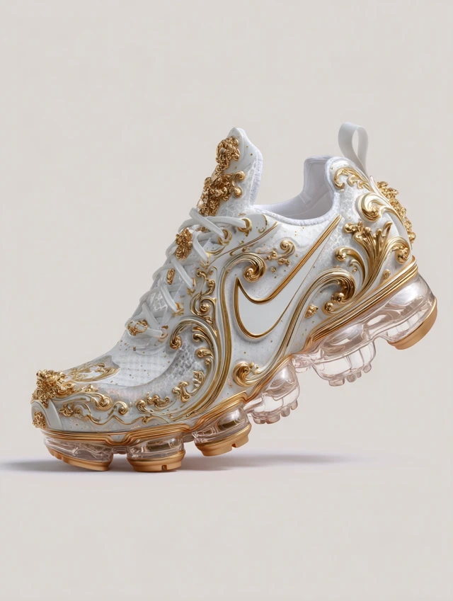 Pope Inspired Nike Sneaker White Gold Baroque Design