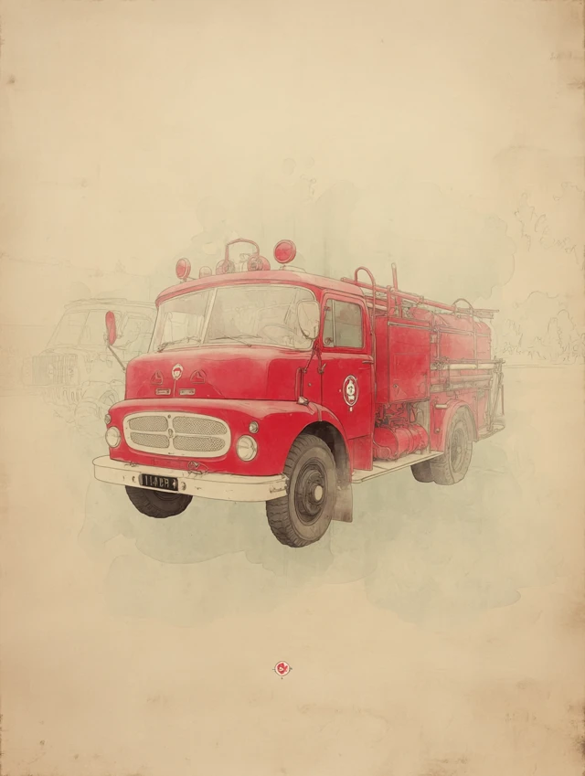 Retro Fire Truck Poster Art