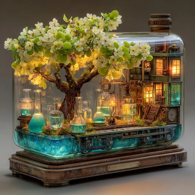 Steampunk Victorian Lab with Crystal Trees