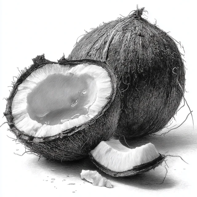 Realistic Coconut Sketch with Pure White Background