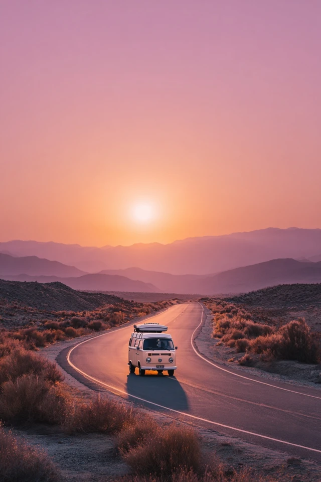 Retro Van Sunset Road Trip