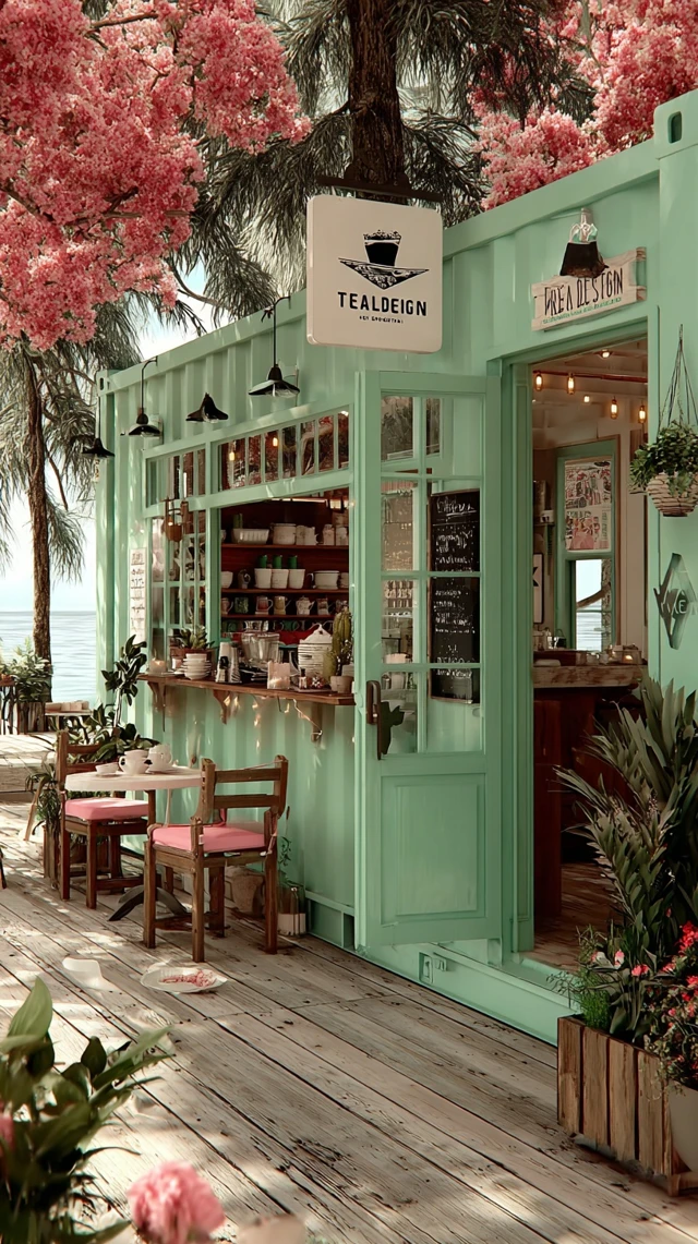 Cozy Tea Shop in the Mountains Teal Design