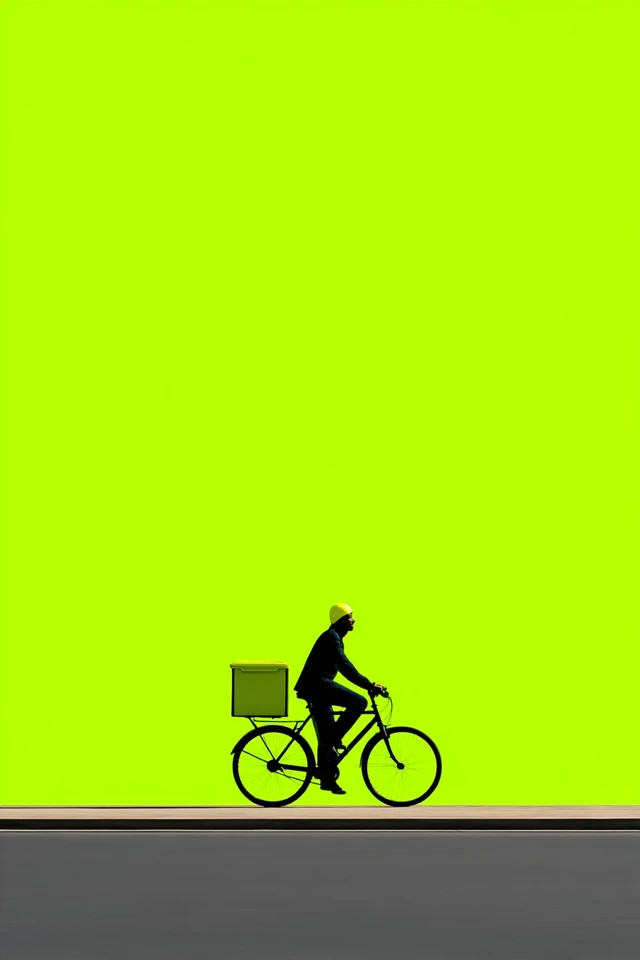 Postal Worker on Bicycle Minimalist Photo Green Tones