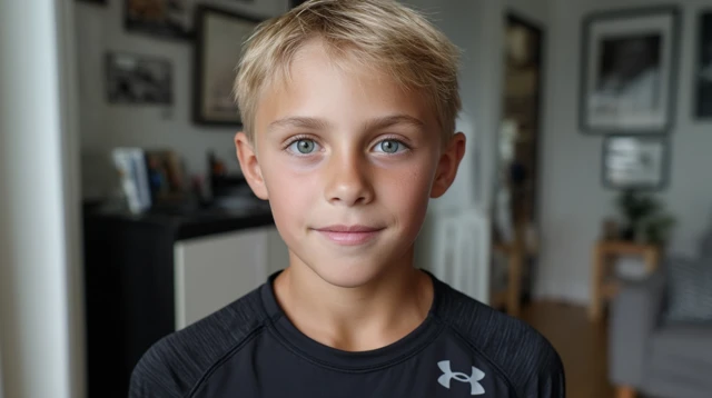 Young Boy with Blonde Hair and Blue Eyes
