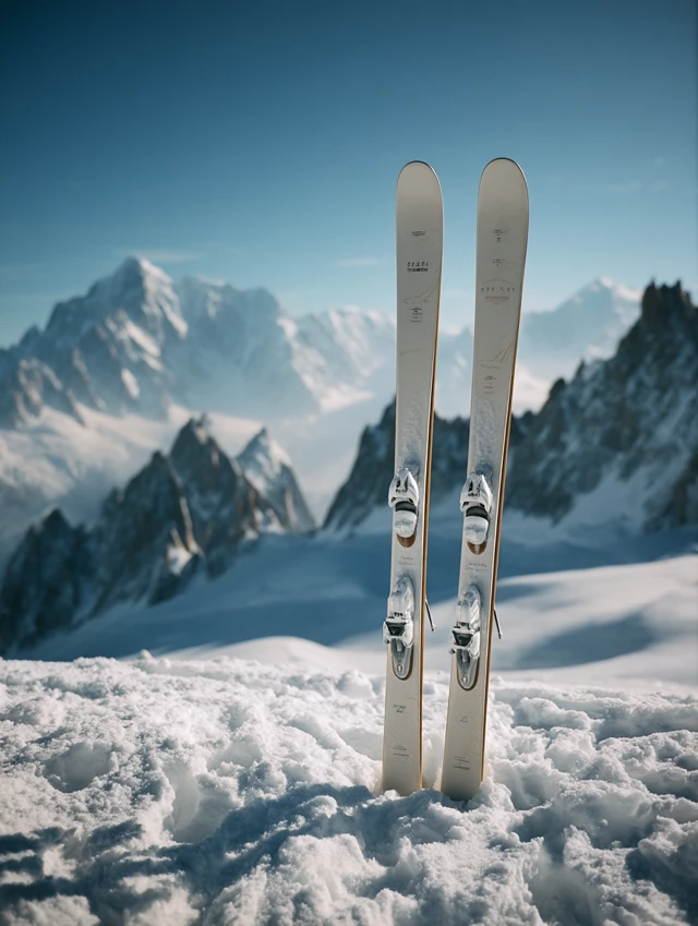 Designer Skis Luxury Advertisement on Mountaintop