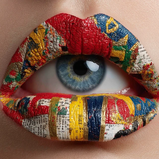 Surreal Black and White Portrait Eyes and Lips