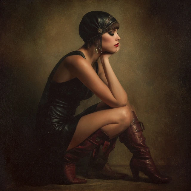 Vintage Portrait of a Woman in Leather Dress