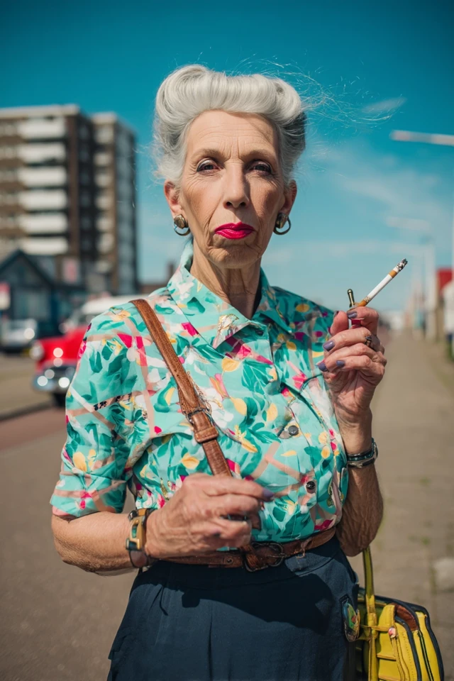 1950s American Woman Smoking on the Street