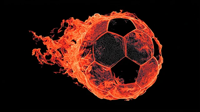 Burning Soccer Ball on Fire Over Black Background