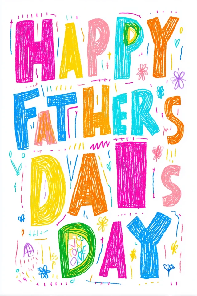 Fathers Day Poster Hand Drawn Art Colorful Illustration